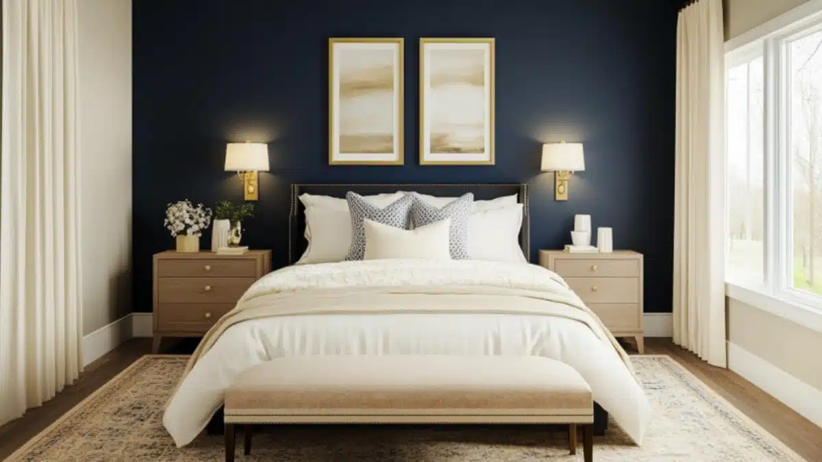 Navy Blue and Cream Bedroom