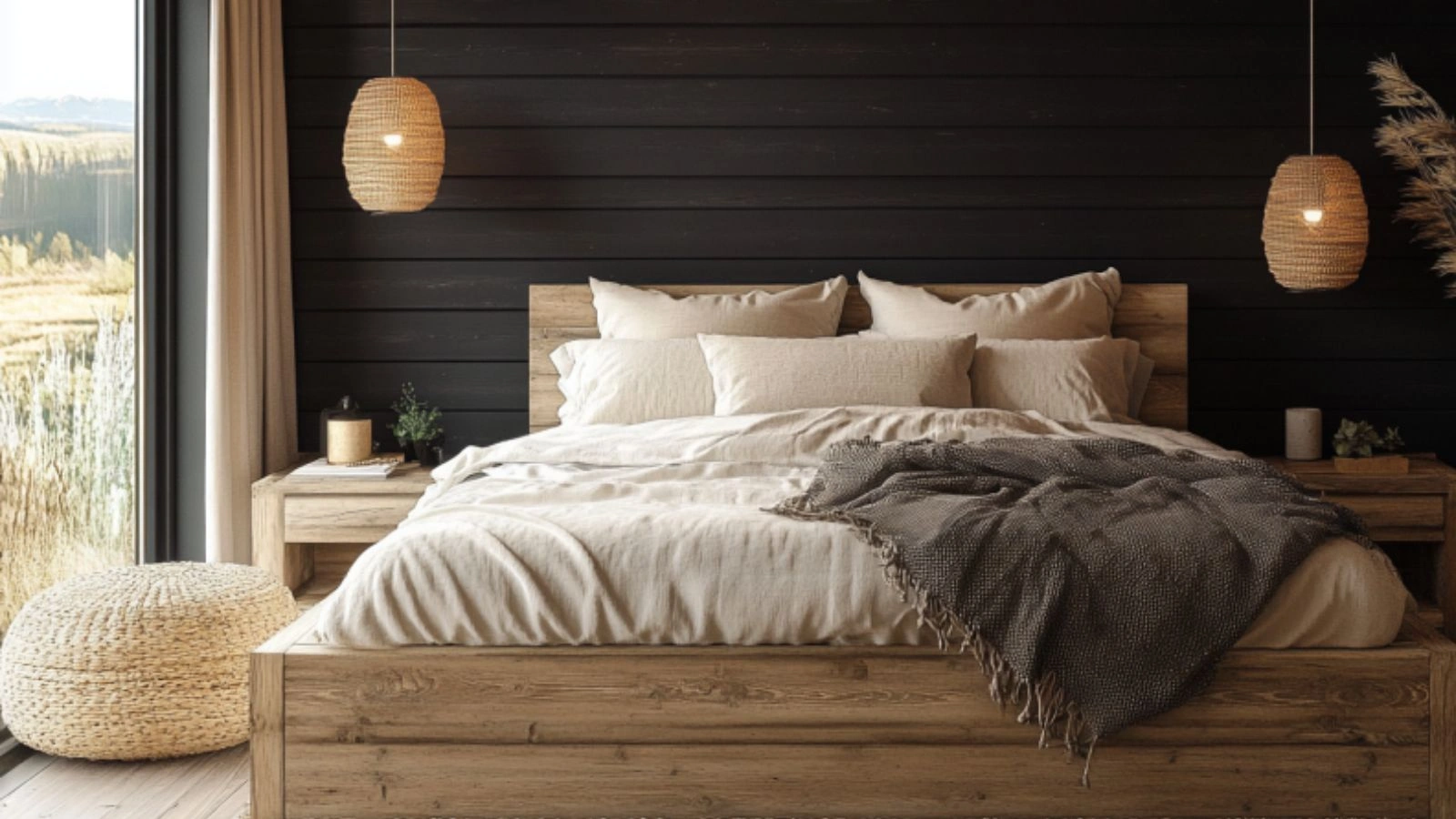 Cozy Black Farmhouse Bedroom Ideas with Rustic Touches