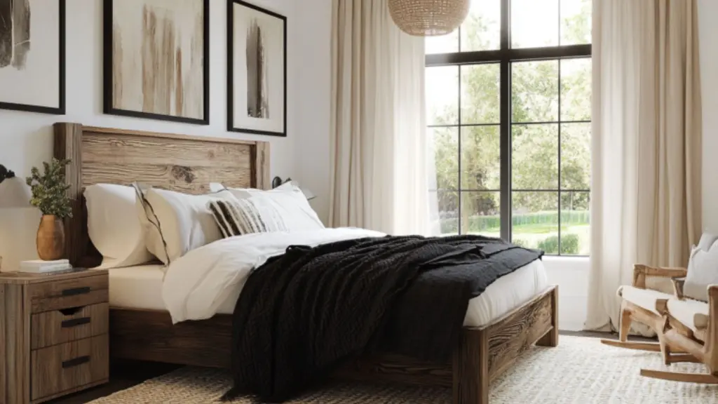 Cozy Black Farmhouse Bedroom Ideas with Rustic Touches