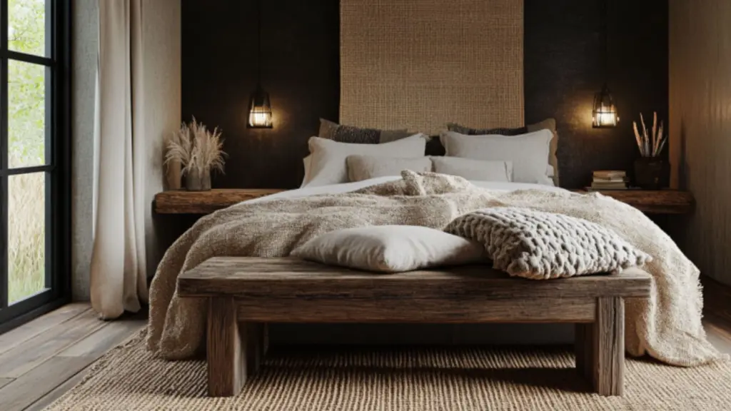 Cozy Black Farmhouse Bedroom Ideas with Rustic Touches
